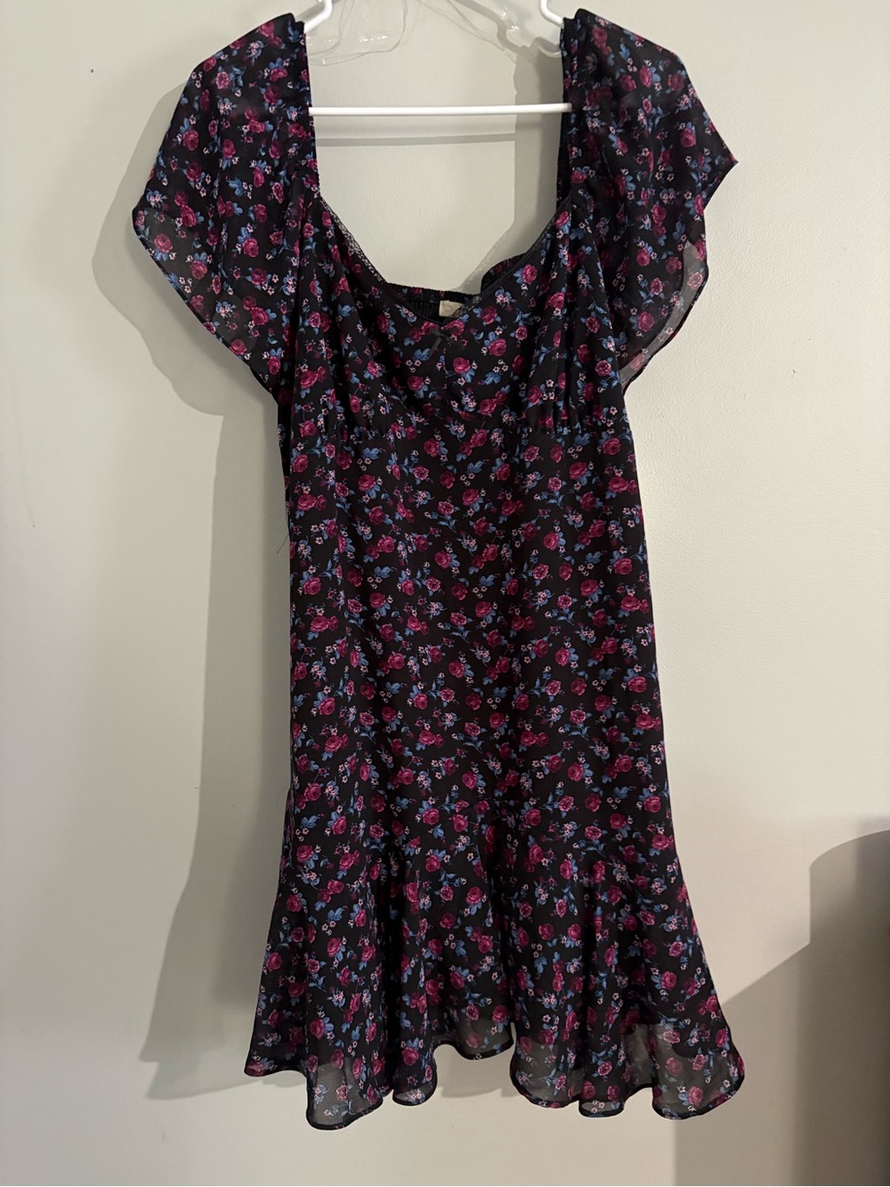 Rewind Black Floral Midi Dress with Pink & Blue Blossoms